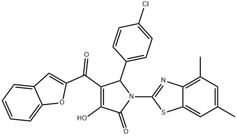 4-(1-benzofuran-2-ylcarbonyl)-5-(4-chlorophenyl)-1-(4,6-dimethyl-1,3-benzothiazol-2-yl)-3-hydroxy-1,5-dihydro-2H-pyrrol-2-one Struktur