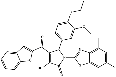 4-(1-benzofuran-2-ylcarbonyl)-1-(4,6-dimethyl-1,3-benzothiazol-2-yl)-5-(4-ethoxy-3-methoxyphenyl)-3-hydroxy-1,5-dihydro-2H-pyrrol-2-one Struktur