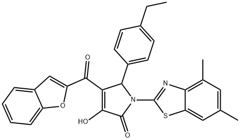 4-(1-benzofuran-2-ylcarbonyl)-1-(4,6-dimethyl-1,3-benzothiazol-2-yl)-5-(4-ethylphenyl)-3-hydroxy-1,5-dihydro-2H-pyrrol-2-one Struktur