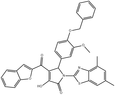 4-(1-benzofuran-2-ylcarbonyl)-5-[4-(benzyloxy)-3-methoxyphenyl]-1-(4,6-dimethyl-1,3-benzothiazol-2-yl)-3-hydroxy-1,5-dihydro-2H-pyrrol-2-one Struktur