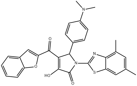 4-(1-benzofuran-2-ylcarbonyl)-5-[4-(dimethylamino)phenyl]-1-(4,6-dimethyl-1,3-benzothiazol-2-yl)-3-hydroxy-1,5-dihydro-2H-pyrrol-2-one Struktur