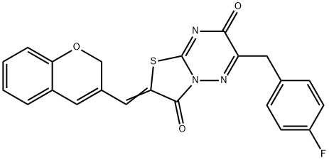 2-(2H-chromen-3-ylmethylene)-6-(4-fluorobenzyl)-7H-[1,3]thiazolo[3,2-b][1,2,4]triazine-3,7(2H)-dione Struktur