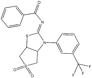 N-(5,5-dioxido-3-[3-(trifluoromethyl)phenyl]tetrahydrothieno[3,4-d][1,3]thiazol-2(3H)-ylidene)benzamide Struktur