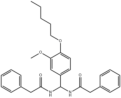 N-{[3-methoxy-4-(pentyloxy)phenyl][(phenylacetyl)amino]methyl}-2-phenylacetamide Struktur