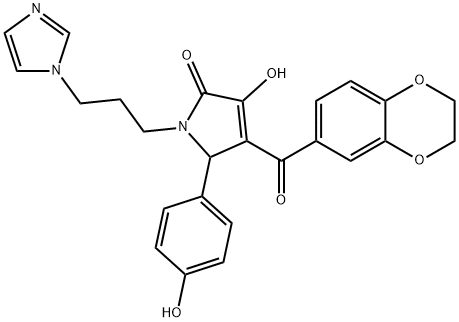 4-(2,3-dihydro-1,4-benzodioxin-6-ylcarbonyl)-3-hydroxy-5-(4-hydroxyphenyl)-1-[3-(1H-imidazol-1-yl)propyl]-1,5-dihydro-2H-pyrrol-2-one Struktur