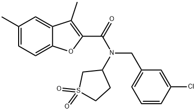 N-(3-chlorobenzyl)-N-(1,1-dioxidotetrahydro-3-thienyl)-3,5-dimethyl-1-benzofuran-2-carboxamide Struktur