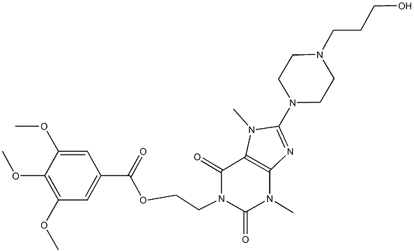 2-{8-[4-(3-hydroxypropyl)-1-piperazinyl]-3,7-dimethyl-2,6-dioxo-2,3,6,7-tetrahydro-1H-purin-1-yl}ethyl 3,4,5-trimethoxybenzoate Struktur