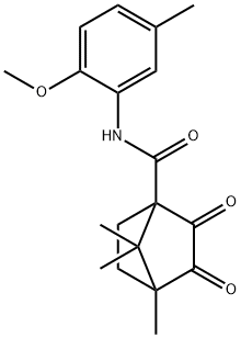 N-(2-methoxy-5-methylphenyl)-4,7,7-trimethyl-2,3-dioxobicyclo[2.2.1]heptane-1-carboxamide Struktur