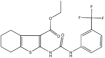 ethyl 2-({[3-(trifluoromethyl)anilino]carbonyl}amino)-4,5,6,7-tetrahydro-1-benzothiophene-3-carboxylate Struktur