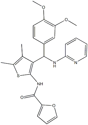 N-{3-[(3,4-dimethoxyphenyl)(2-pyridinylamino)methyl]-4,5-dimethyl-2-thienyl}-2-furamide Struktur