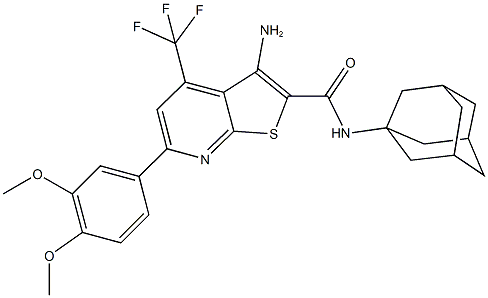 N-(1-adamantyl)-3-amino-6-(3,4-dimethoxyphenyl)-4-(trifluoromethyl)thieno[2,3-b]pyridine-2-carboxamide Struktur