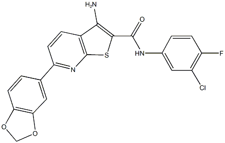 3-amino-6-(1,3-benzodioxol-5-yl)-N-(3-chloro-4-fluorophenyl)thieno[2,3-b]pyridine-2-carboxamide Struktur