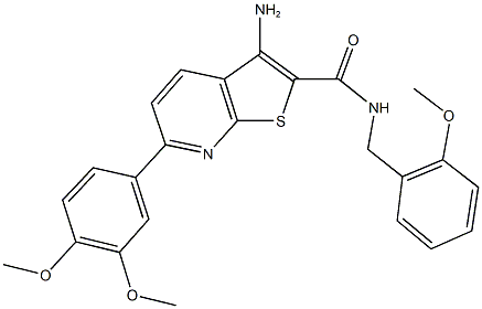 3-amino-6-(3,4-dimethoxyphenyl)-N-(2-methoxybenzyl)thieno[2,3-b]pyridine-2-carboxamide Struktur