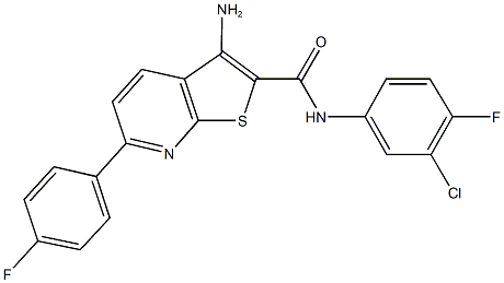 3-amino-N-(3-chloro-4-fluorophenyl)-6-(4-fluorophenyl)thieno[2,3-b]pyridine-2-carboxamide Struktur