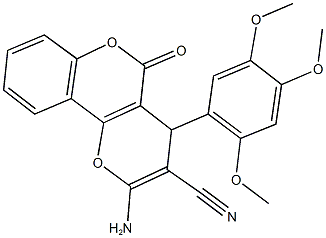 2-amino-5-oxo-4-(2,4,5-trimethoxyphenyl)-4H,5H-pyrano[3,2-c]chromene-3-carbonitrile Struktur