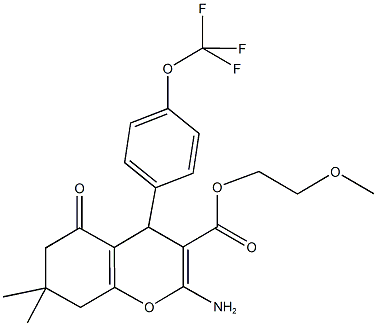 2-methoxyethyl 2-amino-7,7-dimethyl-5-oxo-4-[4-(trifluoromethoxy)phenyl]-5,6,7,8-tetrahydro-4H-chromene-3-carboxylate Struktur