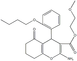 2-methoxyethyl 2-amino-4-(2-butoxyphenyl)-5-oxo-5,6,7,8-tetrahydro-4H-chromene-3-carboxylate Struktur