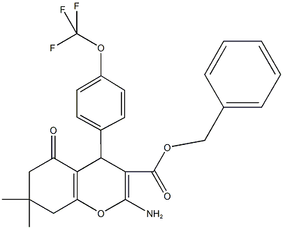 benzyl 2-amino-7,7-dimethyl-5-oxo-4-[4-(trifluoromethoxy)phenyl]-5,6,7,8-tetrahydro-4H-chromene-3-carboxylate Struktur