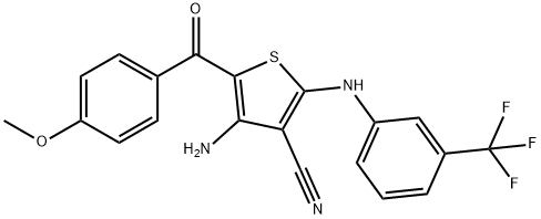 4-amino-5-(4-methoxybenzoyl)-2-[3-(trifluoromethyl)anilino]-3-thiophenecarbonitrile Struktur