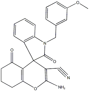 2-amino-1'-(3-methoxybenzyl)-3-cyano-2',5-dioxo-1',3',5,6,7,8-hexahydro-spiro[4H-chromene-4,3'-(2'H)-indole] Struktur