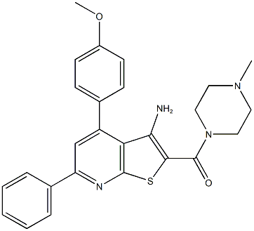 4-(4-methoxyphenyl)-2-[(4-methyl-1-piperazinyl)carbonyl]-6-phenylthieno[2,3-b]pyridin-3-ylamine Struktur