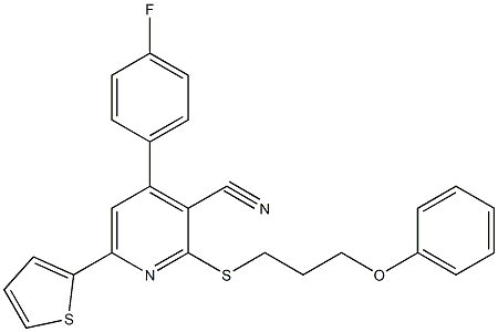 4-(4-fluorophenyl)-2-[(3-phenoxypropyl)sulfanyl]-6-(2-thienyl)nicotinonitrile Struktur