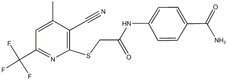 4-[({[3-cyano-4-methyl-6-(trifluoromethyl)-2-pyridinyl]sulfanyl}acetyl)amino]benzamide Struktur