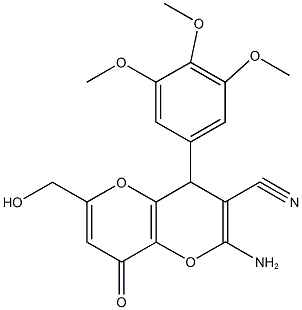 2-amino-6-(hydroxymethyl)-8-oxo-4-(3,4,5-trimethoxyphenyl)-4,8-dihydropyrano[3,2-b]pyran-3-carbonitrile Struktur