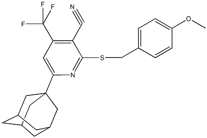 6-(1-adamantyl)-2-[(4-methoxybenzyl)sulfanyl]-4-(trifluoromethyl)nicotinonitrile Struktur