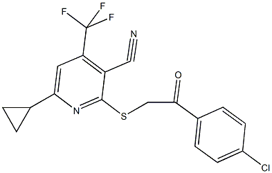 2-{[2-(4-chlorophenyl)-2-oxoethyl]sulfanyl}-6-cyclopropyl-4-(trifluoromethyl)nicotinonitrile Struktur