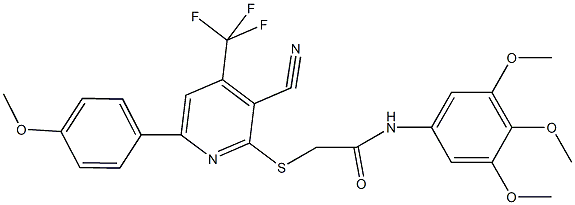 2-{[3-cyano-6-(4-methoxyphenyl)-4-(trifluoromethyl)pyridin-2-yl]sulfanyl}-N-(3,4,5-trimethoxyphenyl)acetamide Struktur