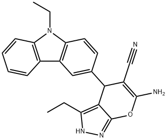 6-amino-3-ethyl-4-(9-ethyl-9H-carbazol-3-yl)-2,4-dihydropyrano[2,3-c]pyrazole-5-carbonitrile Struktur