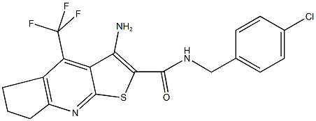 3-amino-N-(4-chlorobenzyl)-4-(trifluoromethyl)-6,7-dihydro-5H-cyclopenta[b]thieno[3,2-e]pyridine-2-carboxamide Struktur