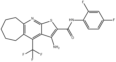 3-amino-N-(2,4-difluorophenyl)-4-(trifluoromethyl)-6,7,8,9-tetrahydro-5H-cyclohepta[b]thieno[3,2-e]pyridine-2-carboxamide Struktur