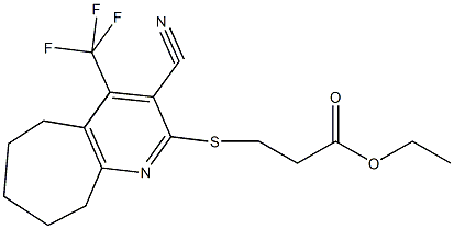 ethyl 3-{[3-cyano-4-(trifluoromethyl)-6,7,8,9-tetrahydro-5H-cyclohepta[b]pyridin-2-yl]sulfanyl}propanoate Struktur