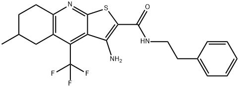 3-amino-6-methyl-N-(2-phenylethyl)-4-(trifluoromethyl)-5,6,7,8-tetrahydrothieno[2,3-b]quinoline-2-carboxamide Struktur