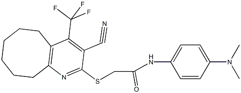 2-{[3-cyano-4-(trifluoromethyl)-5,6,7,8,9,10-hexahydrocycloocta[b]pyridin-2-yl]sulfanyl}-N-[4-(dimethylamino)phenyl]acetamide Struktur