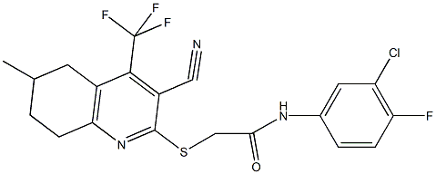 N-(3-chloro-4-fluorophenyl)-2-{[3-cyano-6-methyl-4-(trifluoromethyl)-5,6,7,8-tetrahydroquinolin-2-yl]sulfanyl}acetamide Struktur