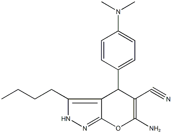 6-amino-3-butyl-4-[4-(dimethylamino)phenyl]-2,4-dihydropyrano[2,3-c]pyrazole-5-carbonitrile Struktur