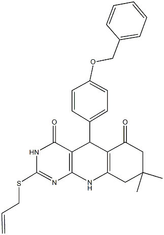 2-(allylsulfanyl)-5-[4-(benzyloxy)phenyl]-8,8-dimethyl-5,8,9,10-tetrahydropyrimido[4,5-b]quinoline-4,6(3H,7H)-dione Struktur