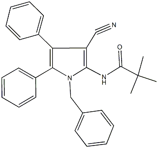 N-(1-benzyl-3-cyano-4,5-diphenyl-1H-pyrrol-2-yl)-2,2-dimethylpropanamide Struktur