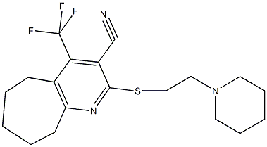 2-[(2-piperidin-1-ylethyl)sulfanyl]-4-(trifluoromethyl)-6,7,8,9-tetrahydro-5H-cyclohepta[b]pyridine-3-carbonitrile Struktur