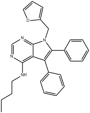 N-butyl-N-[7-(2-furylmethyl)-5,6-diphenyl-7H-pyrrolo[2,3-d]pyrimidin-4-yl]amine Struktur