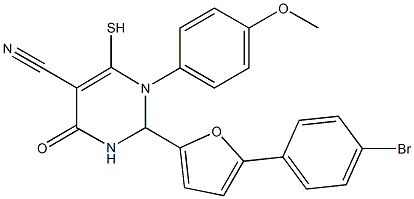 2-[5-(4-bromophenyl)-2-furyl]-6-mercapto-1-(4-methoxyphenyl)-4-oxo-1,2,3,4-tetrahydro-5-pyrimidinecarbonitrile Struktur