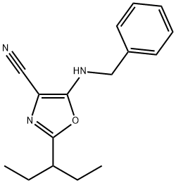 5-(benzylamino)-2-(1-ethylpropyl)-1,3-oxazole-4-carbonitrile Struktur