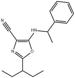 2-(1-ethylpropyl)-5-[(1-phenylethyl)amino]-1,3-oxazole-4-carbonitrile Struktur