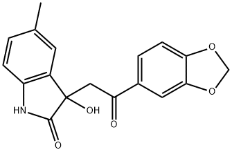 3-[2-(1,3-benzodioxol-5-yl)-2-oxoethyl]-3-hydroxy-5-methyl-1,3-dihydro-2H-indol-2-one Struktur