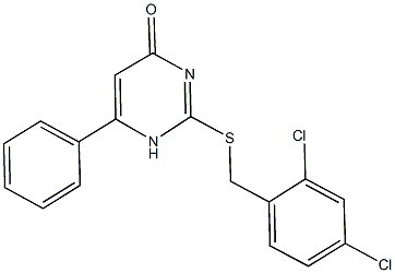 2-[(2,4-dichlorobenzyl)sulfanyl]-6-phenylpyrimidin-4(1H)-one Struktur