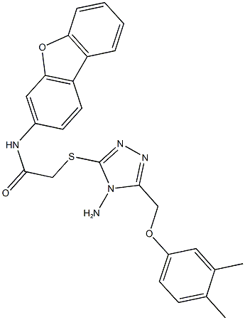 2-({4-amino-5-[(3,4-dimethylphenoxy)methyl]-4H-1,2,4-triazol-3-yl}sulfanyl)-N-dibenzo[b,d]furan-3-ylacetamide Struktur