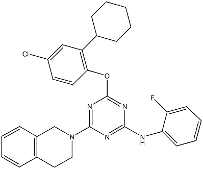 N-[4-(4-chloro-2-cyclohexylphenoxy)-6-(3,4-dihydro-2(1H)-isoquinolinyl)-1,3,5-triazin-2-yl]-N-(2-fluorophenyl)amine Struktur